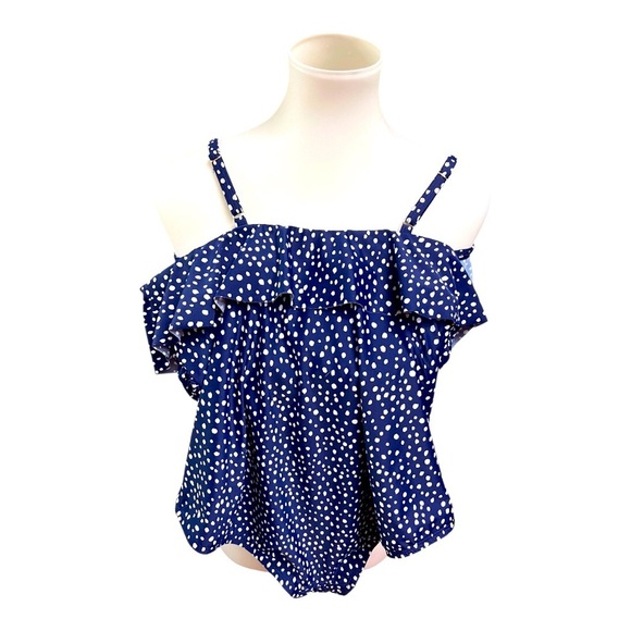 NWT Kona Sol Blue Polka Dot Ruffle Swimsuit - Picture 3 of 9
